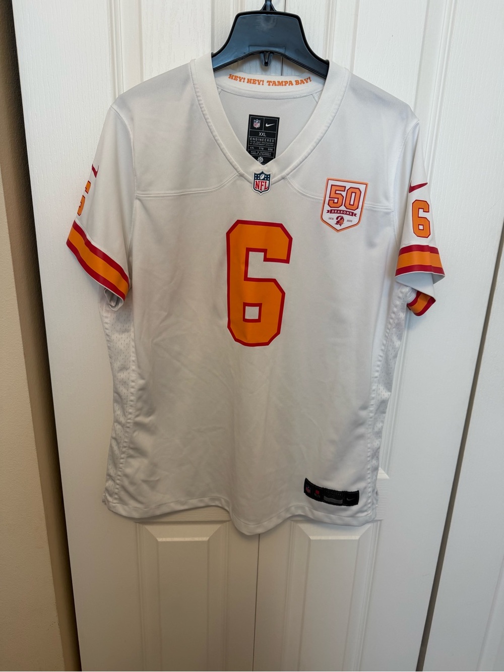 Nike Men’s White Football Jersey with Gold-Red Number 6